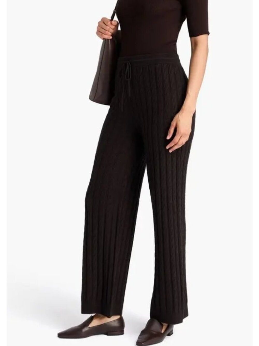 Toteme Wool Cashmere Cable Knit Wide Leg Pants Sz M Brown Minimalist Luxury